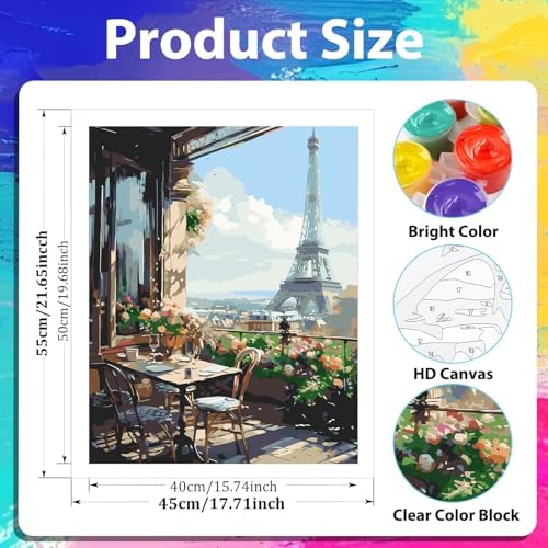xcemhil Paint by Numbers Kit for Adults, Paris Paint by Numbers for Adults, Landscape Paint by Number for Gifts and Home Wall Decor 16x20in