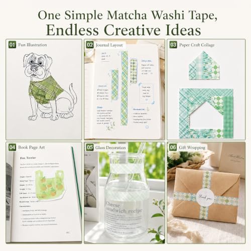 12 Rolls Washi Tape Set, Fresh Matcha Green Decorative Tape,Assorted Styles