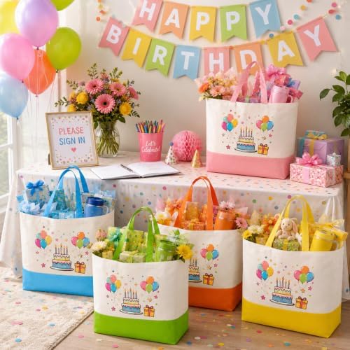 Joyclub 5 Pack Large Canvas Tote Bags Bulk for Daily Use Colorful