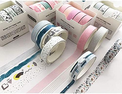 5 Rolls Washi Tape Set Creative Basic Skinny Decorative Tapes for Arts, DIY Crafts, Journals, Planners, Scrapbooking, Wrapping (Ink Blue)