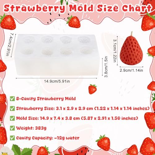 8 Cavity MINI 3D Strawberry Silicone Mold, Strawberry Resin Mold for Soap