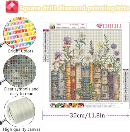 EIBEILI Adult Square Diamond Art Kit, Book Flower Diamond Painting Kit Suitable for Beginners DIY 5D Full Diamond Dot Craft Home Wall Decoration Gift 12x16 inch