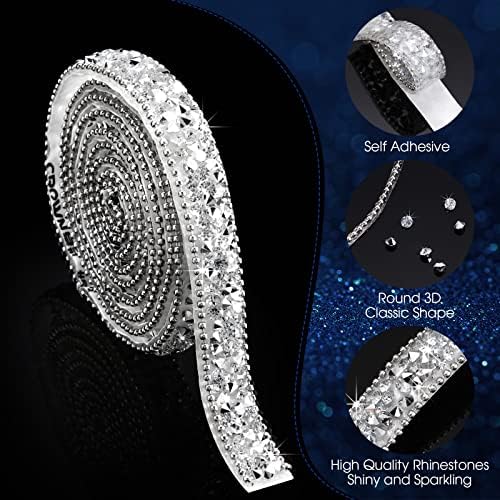 Xinnun 5 Rolls Rhinestone Ribbon,Silver,0.59 Inch,Mixed Style