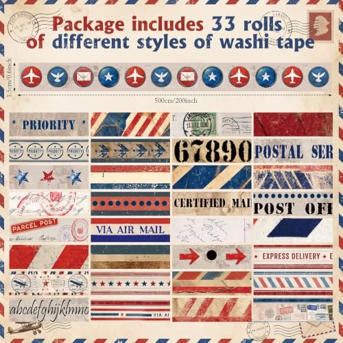 TaoBary 33 Rolls Washi Tape Set, 15mm Holiday Seasonal,Postal Style