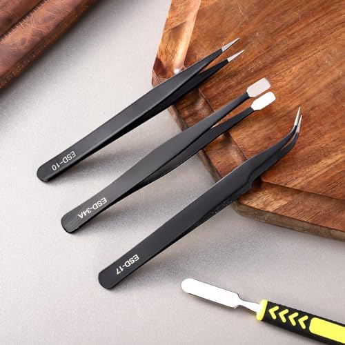 11 PCS Precision Tweezers Set, ESD Tweezers Set, Premium Craft Tweezers Kit, Anti-Static Stainless Steel Tweezers with Tweezer Storage Bag for Lab, Electronics, Jewelry, Laboratory Work, DIY