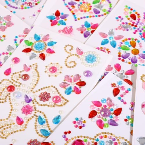 Gem Stickers for Crafting, Face, Eye, and Body Makeup, DIY Decoration, Kids' Rewards (Gem Stickers G (8 Sheets))
