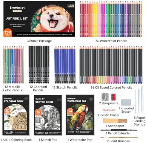 Shuttle Art Professional Drawing Kit, 123 Pieces of Drawing Pencils Set Includes Colouring Pencils, Watercolor, Charcoal, Graphite and Sketch, Ideal for Adults Children Artists