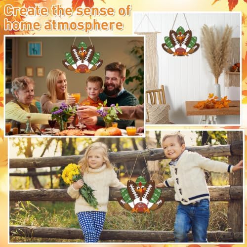 Paintable Thanksgiving Ornaments 3 Sets, Wooden Football Turkey Ornaments to Paint, Unfinished Give Thanks Wreaths Wood Crafts for Painting, Wood Cutouts DIY Ornament for Door Decor