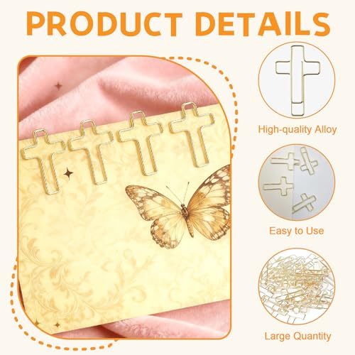 80 PCS Cross Paper Clips - Gold Decorative Paper Clips Bookmarks for Bible Study, Cute Metal Paperclips for Journaling Planner Office School Supplies