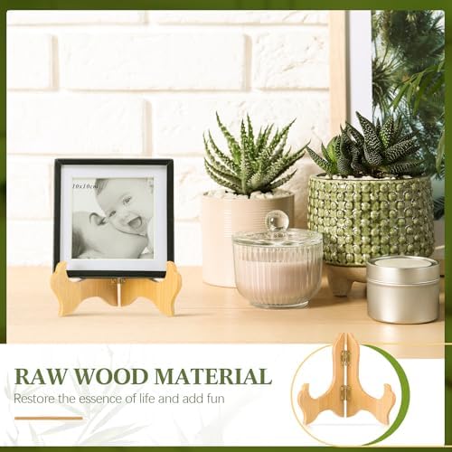 Tatuo 4 Packs Wooden Display Stand Plate Holder Easels, wood, 4 Inch
