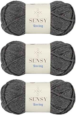 S Sensy Roving-Premium Acrylic&Wool Yarn 3 Pack Dark Gray Heather 131 Yards