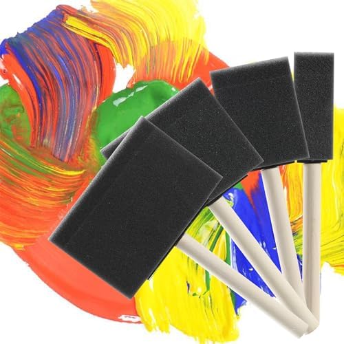 Bates- Foam Paint Brushes, 1”, 2”, 3" & 4”, 40 Pack Wooden Handle | Sponge Brushes for Painting Staining Varnishes Gluing and DIY Craft Projects on Wood Metal & More