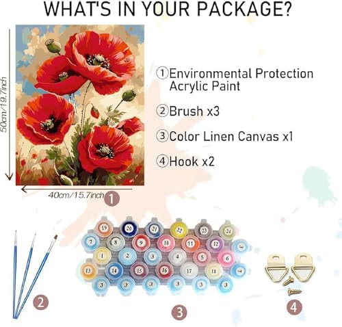 AALBLAC Flowers Paint by Numbers for Adult - Poppy Flower Paint by Numbers Kit for Adults Beginners, Easy Flowers Acrylic Painting on Canvas for Home Wall Art Decor 16x20 Inch