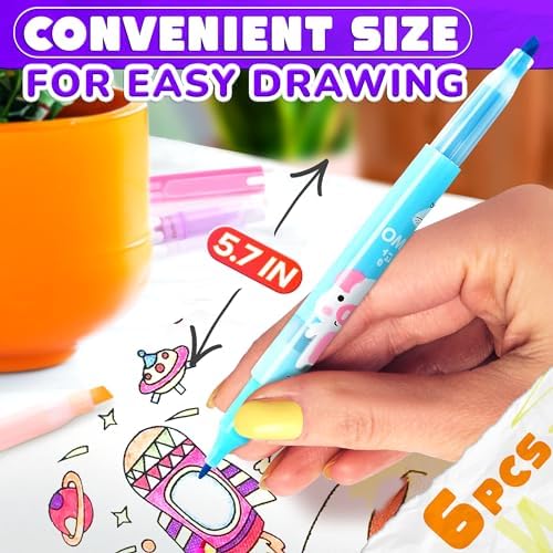 Double Sided Highlighters, 6-Pack, Assorted Colors, Cute Animal Design