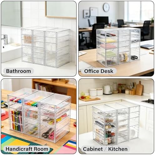 Prsildan 15 Drawers Teacher Toolbox Acrylic Containers, Set of 3