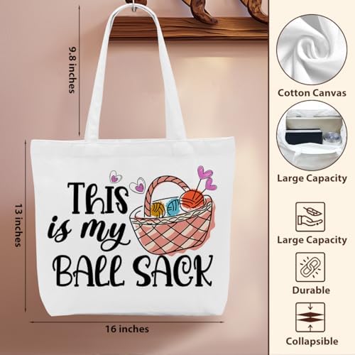 Crochet Knitting Humor Yarn Gifts Canvas Tote Bag, Reusable Grocery Shopping Bags for Crocheters Christmas