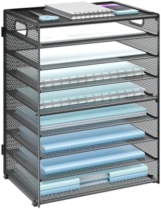 WALI Desk File Organizer, 9 Tier Desktop Paper Letter Tray Organizer with Handle, Office Desk Accessories & Workspace Organizers for Office, Home, School Supplies, 1 Pack, Black