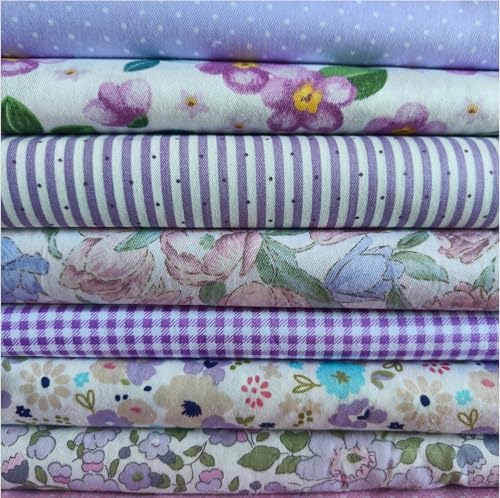 Cotton Fabric DIY Making Supplies Quilting Patchwork Fabric Fat Quarter Bundles DIY for Quilting Cotton Patchwork Cushions (Purple Big Flowers, 9.8" x 9.8")