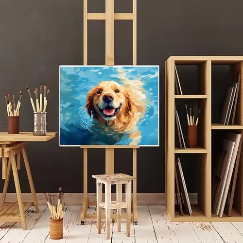 Natuyalo Paint by Numbers for Adults Beginner, Dog in Water Painting by Numbers, Animals Paint by Number Kits Suitable for Home Wall Decoration 16x20 Inch