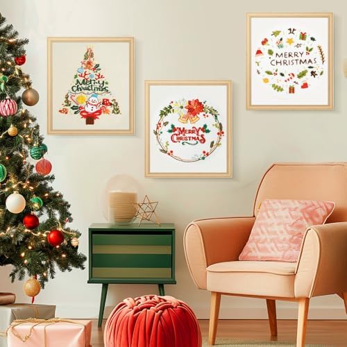 wtisan Christmas Embroidery Kit, Cross Stitch Kits for Beginners, Needlepoint with All Tools & Instructions, Stamped Hand Embroidery Starter Kit for Holiday Crafts & Xmas Home Decor, W12