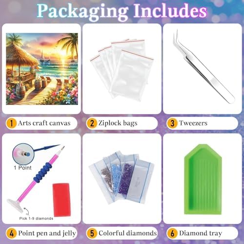 Diamond Art Kits for Adults Beach,Diamond Painting Kits 13.8x13.8inch