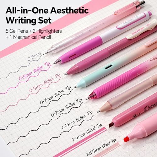 WRITECH Gel Pens Journaling Highlighters: Pink Pastel All-in-One Set 8ct