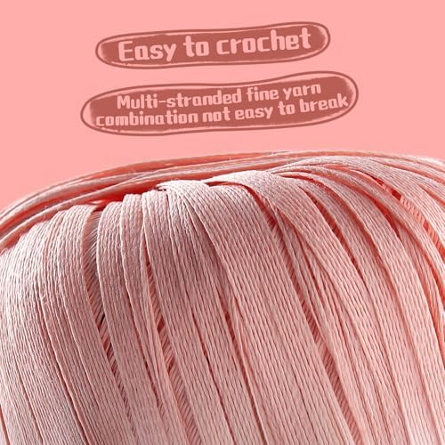 Raffia Ribbon Yarn for Crochet, Beige Cotton Yarn for Crocheting Beach Hat