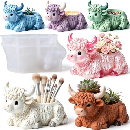 3D Highland Cow Resin Silicone Mold Animal Planter Casting Mold