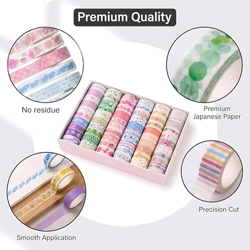 60 Rolls Washi Tape Set, 15mm, Colorful Craft Tape for Junk Journal Scrapbook, Bullet Journaling Scrapbooking Supplies, Planner Sticker DIY Craft Decor