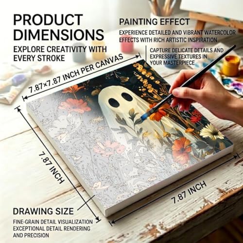 4 Pcs Halloween Paint by Numbers Kit for Adults with Frame (Ghost, 8x8 In)
