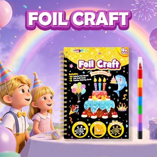 FUNNYB&G Foil Art Craft Kit for Kids, Sparkly Birthday Gift Toy for Kids | No Mess, Kids Ages 4-10 Create Sparkling Artwork, A Creative Gift for Birthdays, Holidays, Travel Activities,Screen-Free Fun