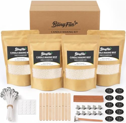Blingfun Soy Wax for Candle Making - DIY Candle Making Supplies with Natural 2LB Soy Wax, Candle Wicks, Wick Holders, Premium Candle Wax for DIY Candle Crafting (2LB)