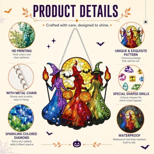 Witch Hanging Diamond Art Kits for Adults, Diamond Painting Suncatchers