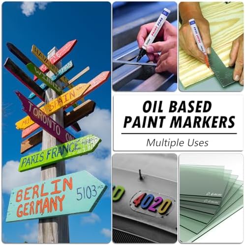 Oil Based Paint Markers, 12 Colors Permanent Paint Pens, Waterproof Quick Dry Paint Marker Set for Rock Painting, Wood, Glass, Metal, Plastic, Canvas, DIY Craft