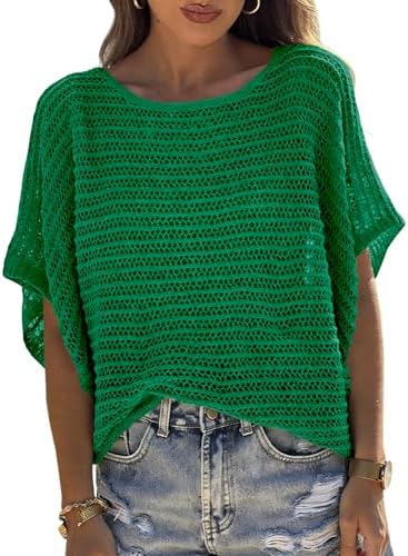 UNCLECAT Women's Crochet Tops Sweater Pullover Knit Tops Beach Coverup