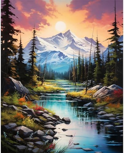 Mountain Paint by Numbers for Adults - Landscape Paint by Number on Canvas