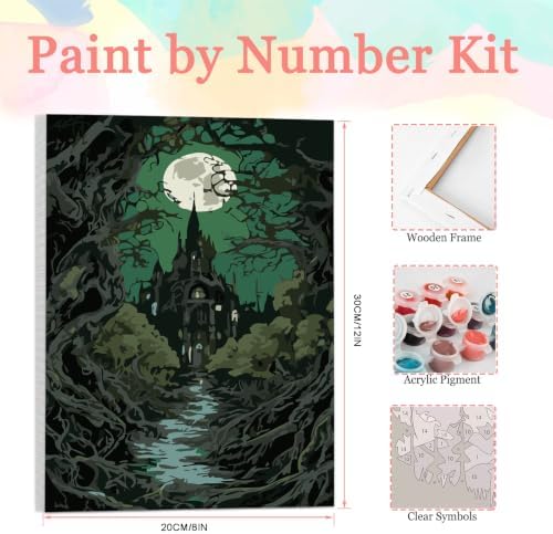 Auremi Halloween Framed Paint by Number for Adults,DIY Gothic Painting by Number Kits on Canvas Acrylic Oil Painting Kits for Adults Paint by Number Kits for Home Decor 20x30cm