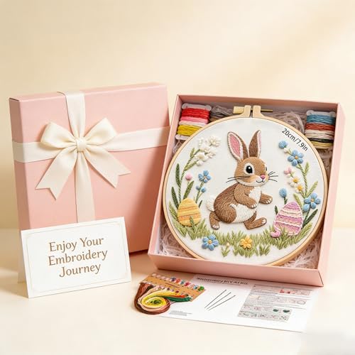 BoAn 3D Rabbit Embroidery Kit for Adults, DIY Hand Embroidery Craft Kit
