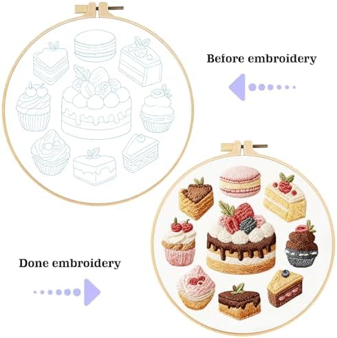 spicssa Embroidery Kit for Beginners, Hand Needlepoint Kits for Adults with Pre-Stamped Patterns, 7.8-Inch Hoop, Threads & Needles, Step by Step Instructions