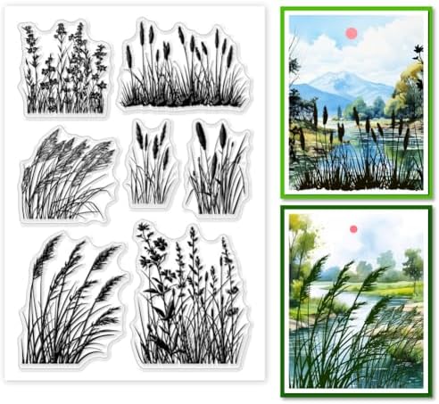 PH PandaHall Grass Weed Clear Stamps for Card Making, Clear Silicone Stamp Transparent Craft Seal Stamp Plants for Photo Scrapbooking Painting Crafting Album Journal Decor