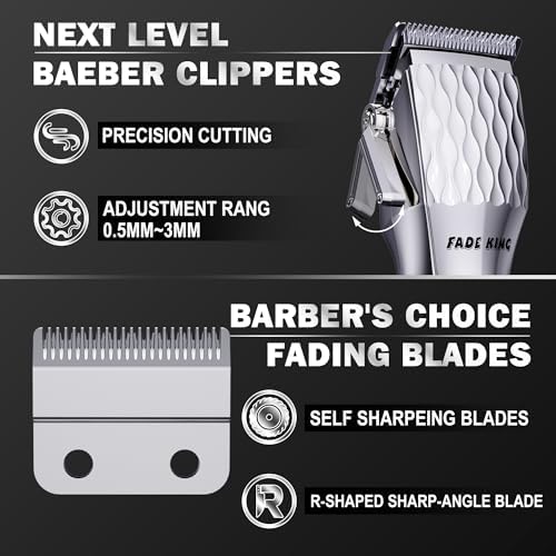 FADEKING Professional Hair Clippers for Men, Cordless Barber Clippers with LED Display, Rechargeable Hair Cutting Kit for Fade & Taper, Fathers Day Gift for Dad Men Husband (Silver+Black)