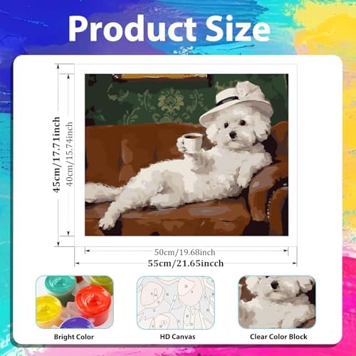 xcemhil Dog Paint by Numbers Kit for Adults Beginner, Lady Puppy Acrylic Paint by Number Kits Suitable for Home Wall Art Decor Gifts 16x20 Inch