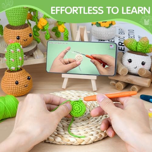 Sewkitta Crochet Kit for Beginners, Crochet Starter Kit w Step-by-Step Video Tutorials, Beginner Crochet Kit for Adults Kids Women Men Complete Kit Included (Plant 6Pack)