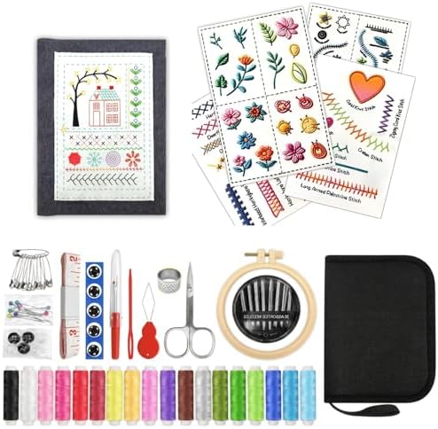 IF FEEL Embroidery Stitch Book Kit for Beginners, Hand Embroidery Practice Book with 106 Washable Fabric Patterns, Complete Starter Set with Threads, Needles, Hoop & Tools for Adults DIY Craft Gift