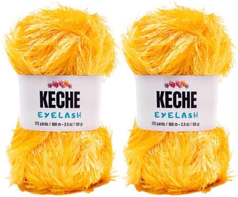 Eyelash Fun Fur Yarn - Premium Soft Crochet Yarn DIY Hand Knitting 100% Polyester 175 Yds 3.53 Oz (Pack of 2) - Mustard