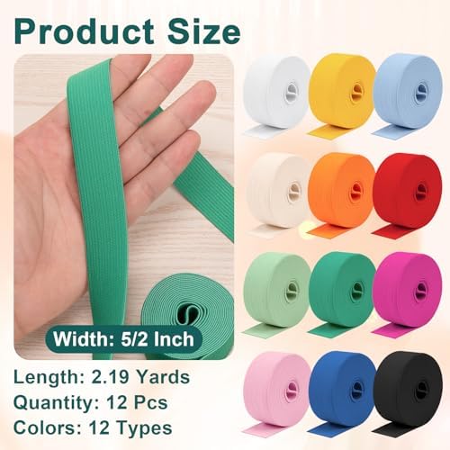 Airisoer Elastic Bands for Sewing 12 Rolls 1 Inch x 2.2 Yards,Bright Colors