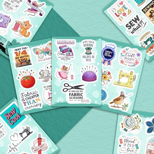 100Pcs Sewing Stickers and Decals for Water Bottle, Scrapbooking and Laptop - Sewing Party Supplies & Gifts - Quilting Stickers, Vinyl Decals - Gift for Women & Men
