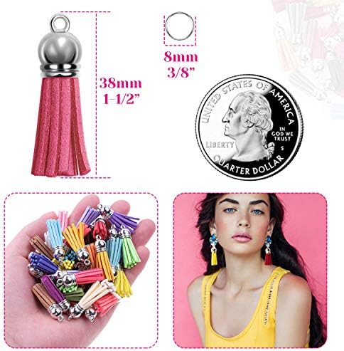 PAXCOO Tassels for Jewelry Making, 50pcs Leather Tassel Keychain Charms Bulk with 50pcs Jump Rings for Bracelets, Acrylic Key Chain Blanks and Craft Supplies