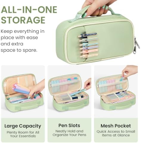 Taja Cute Pencil Case With School Supplies, 39 PCS, Stationery Set, Green