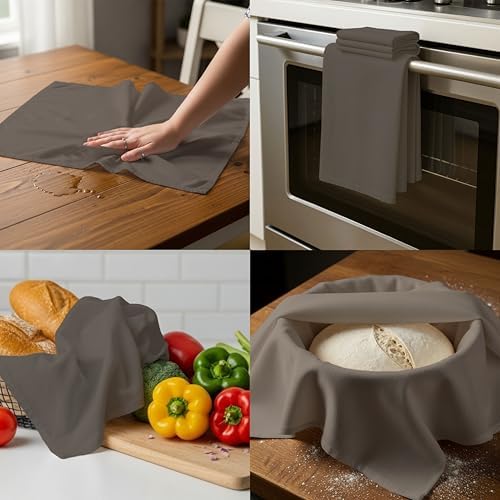 Flour Sack Towels 100% Cotton Dish Towel Reusable Baking Cloth for Bread Dough, Baguettes, Ciabatta, Machine Washable, Kitchen Towels for Cleaning – Set of 6 (18"x28") - Charcoal